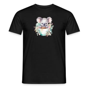 Niedlicher Koala mit Blumen in einer Tasse - Männer T-Shirt - Schwarz - Vorne - AI Model Male 178 light (178cm)