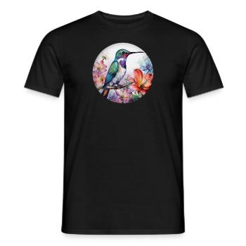 Bel oiseau colibri avec des fleurs à motifs floraux - T-shirt homme - noir - Devant - AI Model Male 178 light (178cm)
