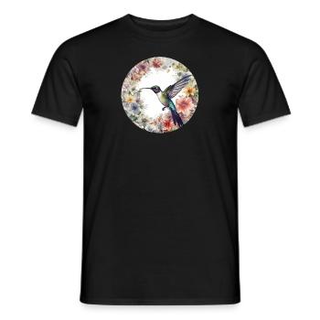 Conception d’oiseau colibri mignon avec des fleurs - T-shirt homme - noir - Devant - AI Model Male 178 light (178cm)