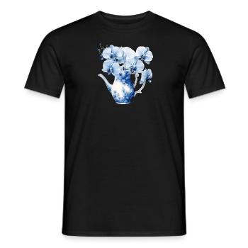 Plants Blue Flowers Blossoms Orchid Pot - Men's T-Shirt - black - Front - AI Model Male 178 light (178cm)