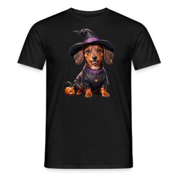 Sorcière teckel avec chapeau de sorcière Halloween Teckel - T-shirt homme - noir - Devant - AI Model Male 178 light (178cm)