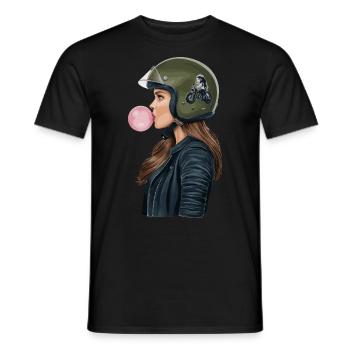 Coole Motorradfahrerin Bikerin kaut Kaugummi - Männer T-Shirt - Schwarz - Vorne - AI Model Male 178 light (178cm)