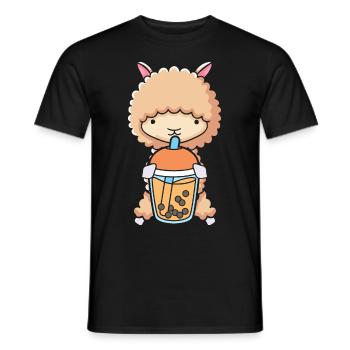 Bubble Milk Tea Llama drinks Boba milk tea - Men's T-Shirt - black - Front - AI Model Male 178 light (178cm)