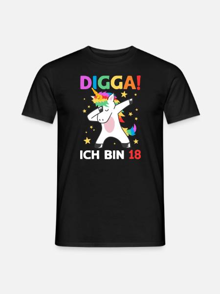 Digga Ich Bin 18 Jahre 18. Geburtstag Einhorn - Männer T-Shirt - Schwarz