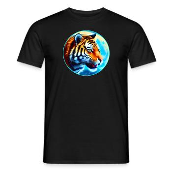 Proud tiger head with mystical moon - Men's T-Shirt - black - Front - AI Model Male 178 light (178cm)