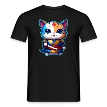 Niedliche Samurai Katze - Männer T-Shirt - Schwarz - Vorne - AI Model Male 178 light (178cm)