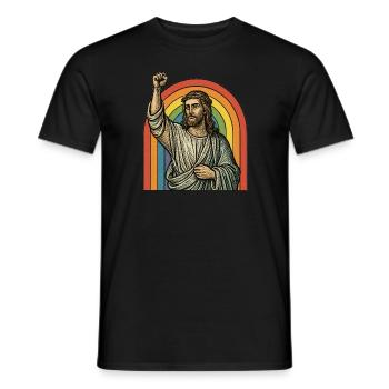 Jesus Christus mit Faust – Stark im Glauben - Männer T-Shirt - Schwarz - Vorne - AI Model Male 178 light (178cm)