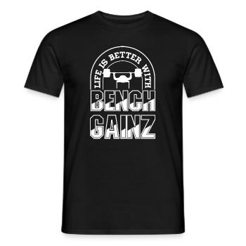 Leben mit Benchpress Gainz Ironic Gym Powerlifter - Männer T-Shirt - Schwarz - Vorne - AI Model Male 178 light (178cm)