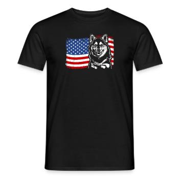 Pomsky America Flag Dog Dogs Wilsigns - Men's T-Shirt - black - Front - AI Model Male 178 light (178cm)