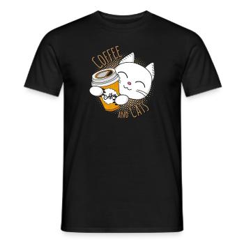 Coffee and cats, coffee and cats, coffee, cat - Men's T-Shirt - black - Front - AI Model Male 178 light (178cm)