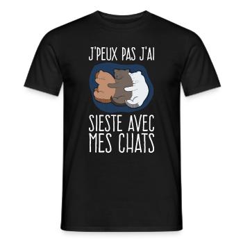J'peux Pas J'ai Sieste Avec Mes Chats - T-shirt homme - noir - Devant - AI Model Male 178 light (178cm)
