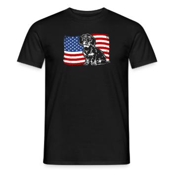 teckel à poil dur amérique flag chiens chiens wilsigns - T-shirt homme - noir - Devant - AI Model Male 178 light (178cm)