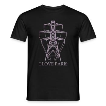 Strommast als Eiffelturm "I Love Paris" Satire - Männer T-Shirt - Schwarz - Vorne - AI Model Male 178 light (178cm)