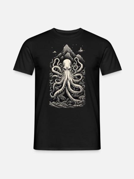 Vintage Kraken Deep Sea & Japan Aesthetic Design - T-shirt homme - noir