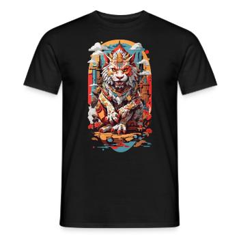 Japanischer Yokai Löwe Anime Tokiyo Retro Stil - Männer T-Shirt - Schwarz - Vorne - AI Model Male 178 light (178cm)