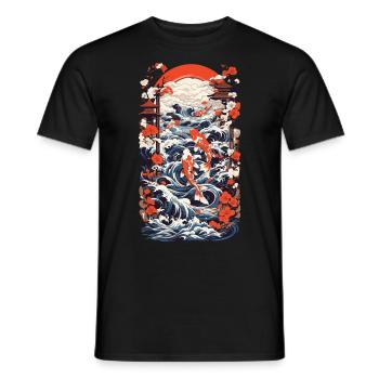 Japan Koi Retro Art Fisch Design Ukiyo-E Stil - Männer T-Shirt - Schwarz - Vorne - AI Model Male 178 light (178cm)