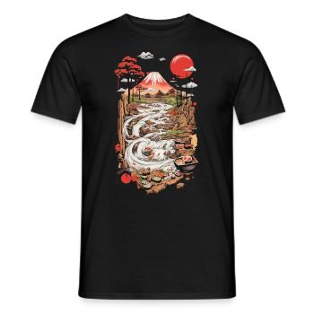 Aesthetic Popart Retro Sushi Ukiyo-E Streetwear - Men's T-Shirt - black - Front - AI Model Male 178 light (178cm)