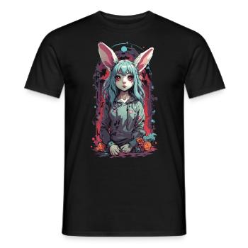 Goth Kemonomimi Bunny Anime Vaporwave Design - T-shirt homme - noir - Devant - AI Model Male 178 light (178cm)