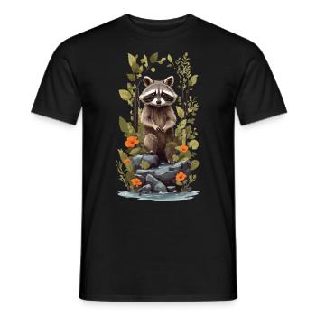 Cute Raccoon Goblincore Nature Illustration - Men's T-Shirt - black - Front - AI Model Male 178 light (178cm)