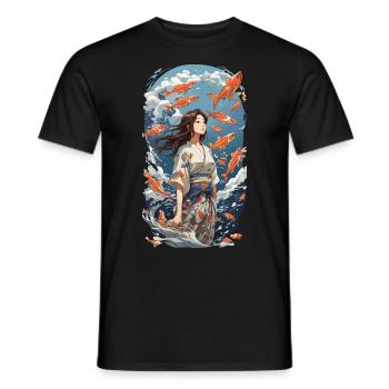 Japanische Ästhetik Kimono Koi Mädchen Design - Männer T-Shirt - Schwarz - Vorne - AI Model Male 178 light (178cm)