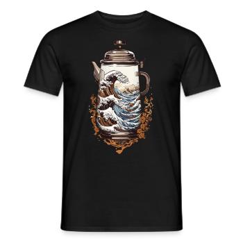 Kaffee Ukiyo-E Welle Kaffeekanne Streetwear - Männer T-Shirt - Schwarz - Vorne - AI Model Male 178 light (178cm)