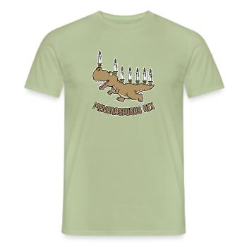 Menorasaurus Rex - gift idea Jews, Chanuka - Men's T-Shirt - sage - Front - AI Model Male 178 light (178cm)