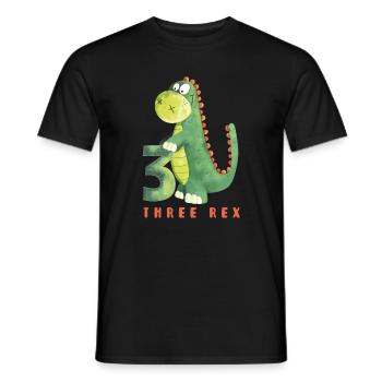 Trois Rex I Dino 3 ans I 3ème anniversaire I Trois - T-shirt homme - noir - Devant - AI Model Male 178 light (178cm)