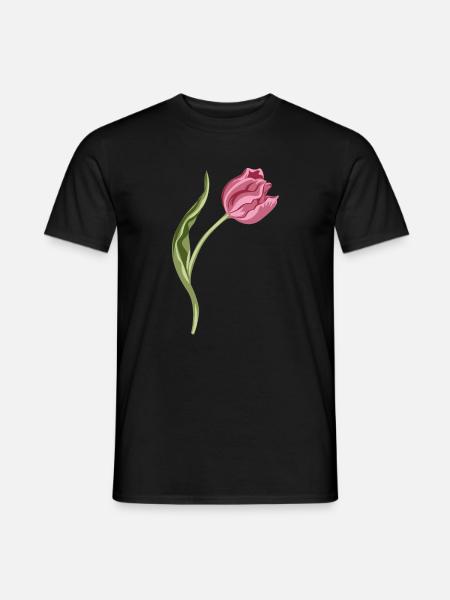 Elegant Pink Tulip Illustration - Men's T-Shirt - black