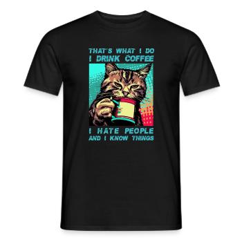 Café avec un chat - T-shirt homme - noir - Devant - AI Model Male 178 light (178cm)