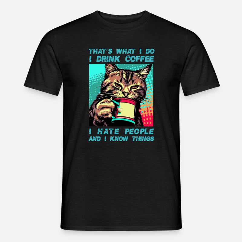 Kaffee mit einer Katze - Männer T-Shirt - Schwarz