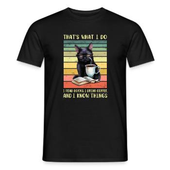 Chat noir avec café et livre - T-shirt homme - noir - Devant - AI Model Male 178 light (178cm)