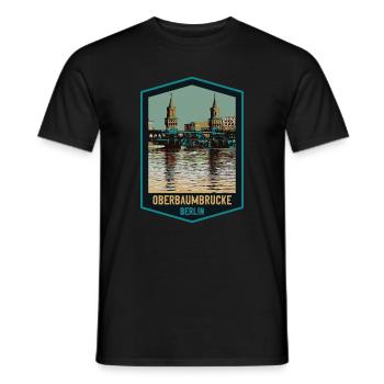 Illustration Oberbaum Bridge, Berlin - Men's T-Shirt - black - Front - AI Model Male 178 light (178cm)