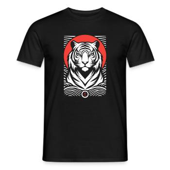 Tiger, red white Japanese print style - Men's T-Shirt - black - Front - AI Model Male 178 light (178cm)