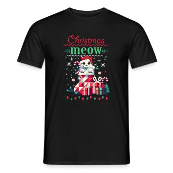 Chat espiègle en bas - Style de Noël laid - T-shirt homme - noir - Devant - AI Model Male 178 light (178cm)