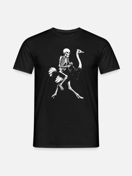 Eerie Skeleton on Flying Ostrich Illustration - Men's T-Shirt - black