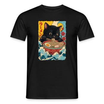 Süße Katze isst Ramen - Männer T-Shirt - Schwarz - Vorne - AI Model Male 178 light (178cm)