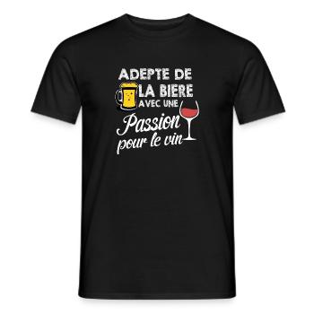 Adepte vin et bière cadeau humour - T-shirt homme - noir - Devant - AI Model Male 178 light (178cm)