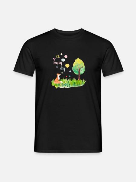 Oh happy day - Fuchs glücklich Tier - Männer T-Shirt - Schwarz