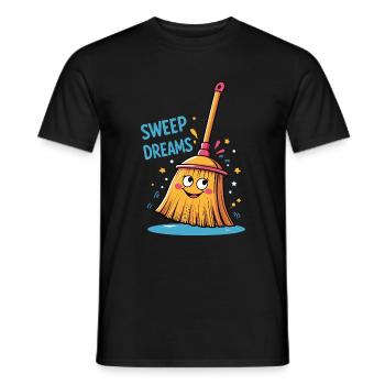 Funny Broom Cartoon Design - Sweep Dreams - Men's T-Shirt - black - Front - AI Model Male 178 light (178cm)
