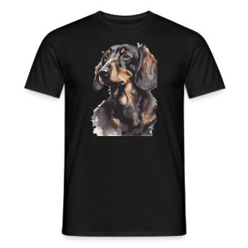 Aquarelles de portrait teckel - T-shirt homme - noir - Devant - AI Model Male 178 light (178cm)