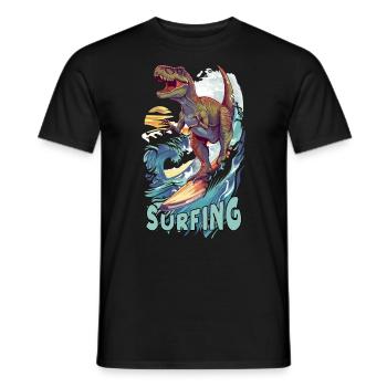 Surfing Trex Wave Beach Surfboard Dinosaur Dino - Men's T-Shirt - black - Front - AI Model Male 178 light (178cm)