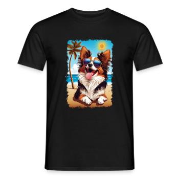 Papillon Hund am Strand mit Sonnenbrille - Männer T-Shirt - Schwarz - Vorne - AI Model Male 178 light (178cm)