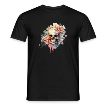 Crâne avec des fleurs - Skull Dia De Los Muertos - T-shirt homme - noir - Devant - AI Model Male 178 light (178cm)
