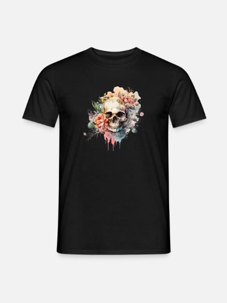 Totenkopf mit Blumen - Skull Dia De Los Muertos - Männer T-Shirt - Schwarz