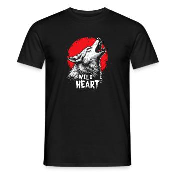 Wolf Design Backprint – Rot und Weiß Kunstmotiv - Männer T-Shirt - Schwarz - Vorne - AI Model Male 178 light (178cm)
