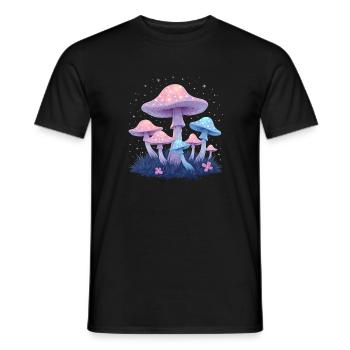 Magic Mushrooms - Mystical Forest Art - Men's T-Shirt - black - Front - AI Model Male 178 light (178cm)