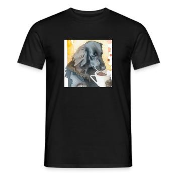 Flat coated retriever drinking coffee - Männer T-Shirt - Schwarz - Vorne - AI Model Male 178 light (178cm)