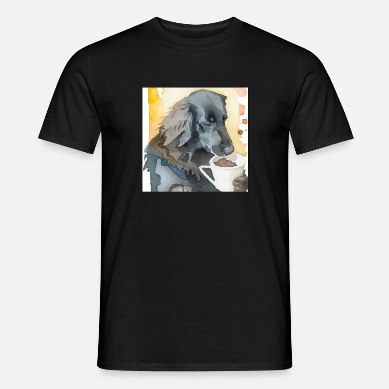 Flat coated retriever drinking coffee - Männer T-Shirt - Schwarz