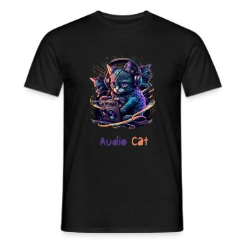 Audio Cat - Männer T-Shirt - Schwarz - Vorne - AI Model Male 178 light (178cm)