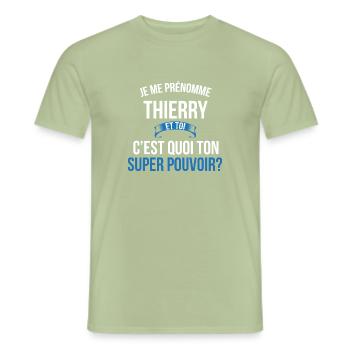 Thierry super pouvoir homme - T-shirt homme - vert sauge - Devant - AI Model Male 178 light (178cm)